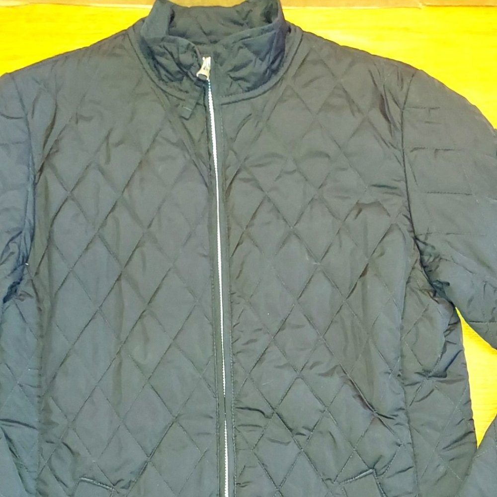 Lands' End Black Quilted Jacket W/ Gold Quilted Lining Fitted Jacket Women's Sm